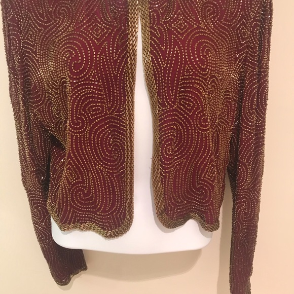 Niteline Della Roufogali SILK Wine/ Gold BEADED CROPPED EVENING JACKET! - Picture 12 of 12